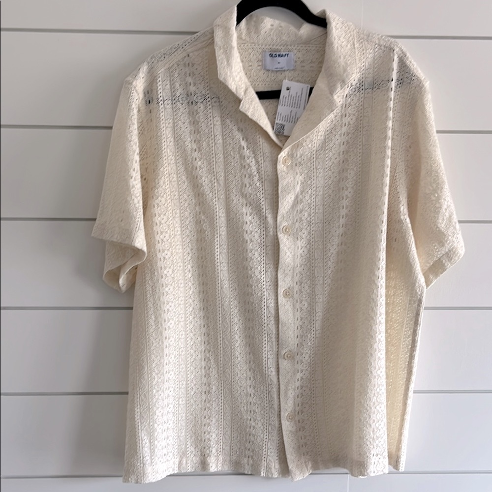 Old Navy Cream Lace Short Sleeve Button-Down Shirt